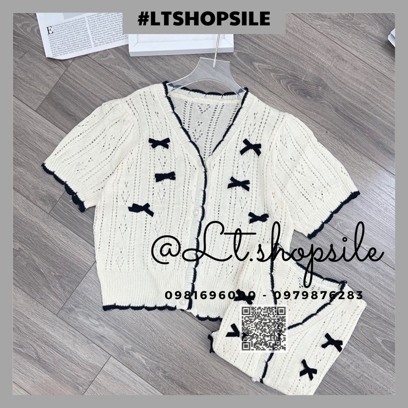 Áo Len Nơ tay cộc Khuy ngọc viền đen, màu trắng kem cực iêu luôn các nàng ơi A015