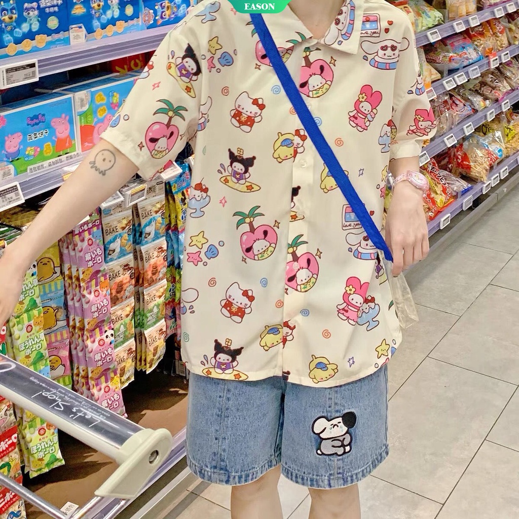 SANRIO Áo Thun Tay Ngắn Dáng Rộng In Họa Tiết Hoạt Hình My Melody Hello Kitty Cinnamoroll Dễ Thương Thời Trang Mùa Hè Cho Bé