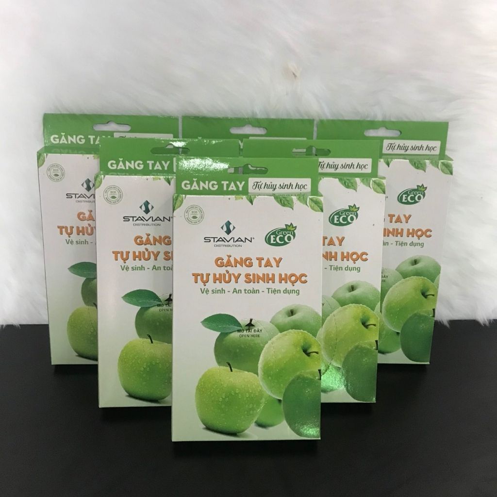 Găng tay nilon GREEN ECO găng tay tự hủy sinh học an toàn hộp bao tay nilong dùng 1 lần, ECO01