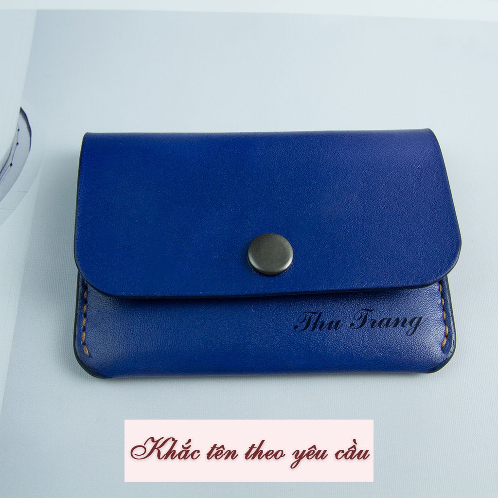 Ví nữ mini - màu xanh - da bò thật - sản phẩm thủ công hoàn toàn