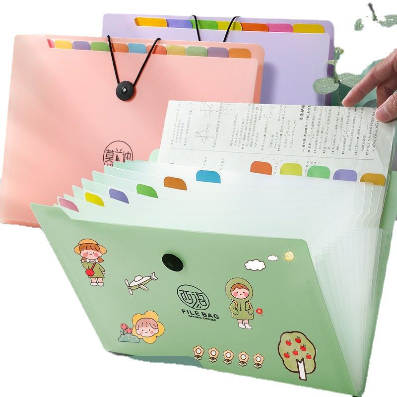 Bìa kẹp tài liệu, file đựng tài liệu 12 ngăn vừa giấy A4 có hình dán cute