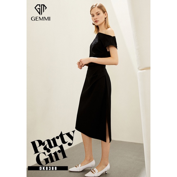 Đầm nữ lệch vai thiết kế xẻ tà vạt lệch Gemmi fashion, DK8388