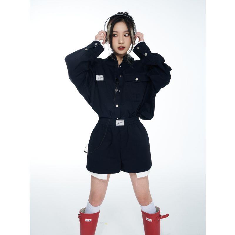 Áo Sơ Mi Tay Dài Dáng Ôm + Quần Short Lưng Cao Phong Cách Đường Phố Mỹ Thời Trang Mùa Thu Mới Dành Cho Bạn Nữ