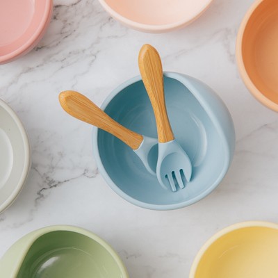 Bộ đồ ăn bát + nĩa + thìa bằng silicon dành cho trẻ em MAMIMAMIHOME