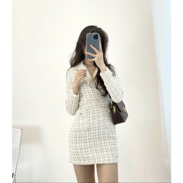 ⚡Bán Sỉ ⚡Đầm Váy dạ Tweed cổ vest nữ tính thời trang trẻ trung kiểu dáng hàn quốc | BigBuy360 - bigbuy360.vn