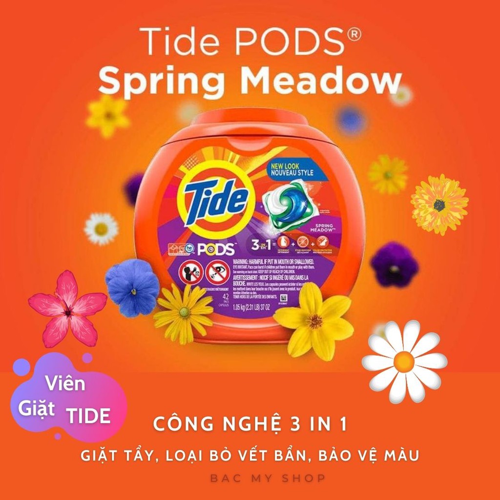 Viên nước giặt xả Tide PODS 3 trong 1 của Mỹ - trắng sáng-sạch sẽ-thơm tho