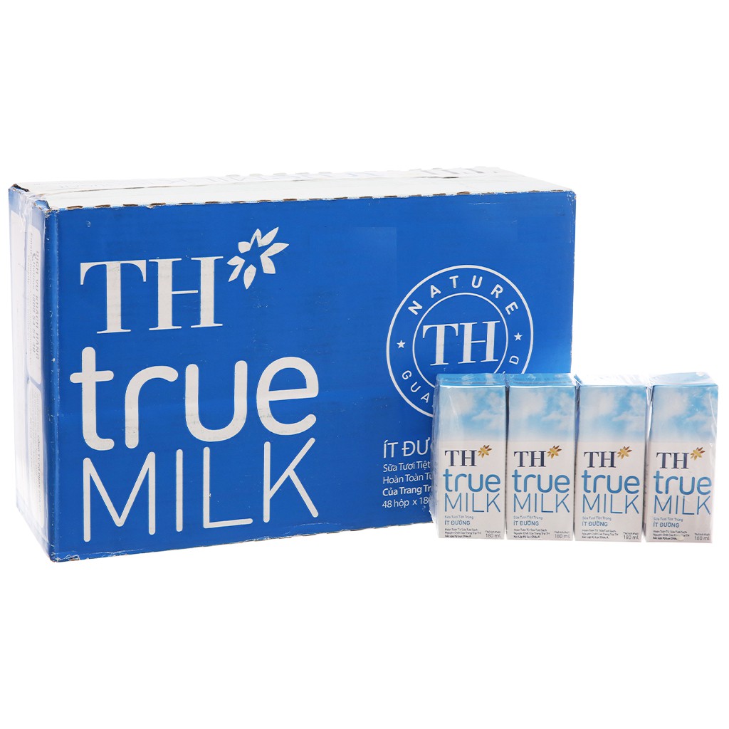 Sữa Tươi Tiệt Trùng Ít Đường TH true MILK 180 ml Thùng 48 hộp (12 lốc)