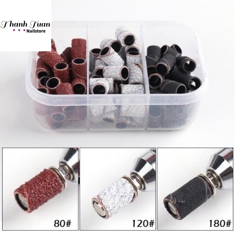 Nhám hộp 60 chiếc 3 kích cỡ khác nhau chuyên dụng cho máy mài móng nail(tặng đầu gài nhám) - Phụ kiện đồ nail