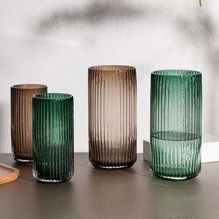 Lọ hoa thủy tinh miệng tròn kẻ sọc, trang trí decor sang trọng phong cách Bắc Âu