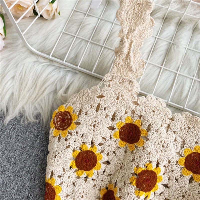 Brroa Áo Crop Top Dệt Kim Không Tay Thêu Hoa Hướng Dương Rỗng Kiểu Vintage Mùa Hè Cho Nữ Sh