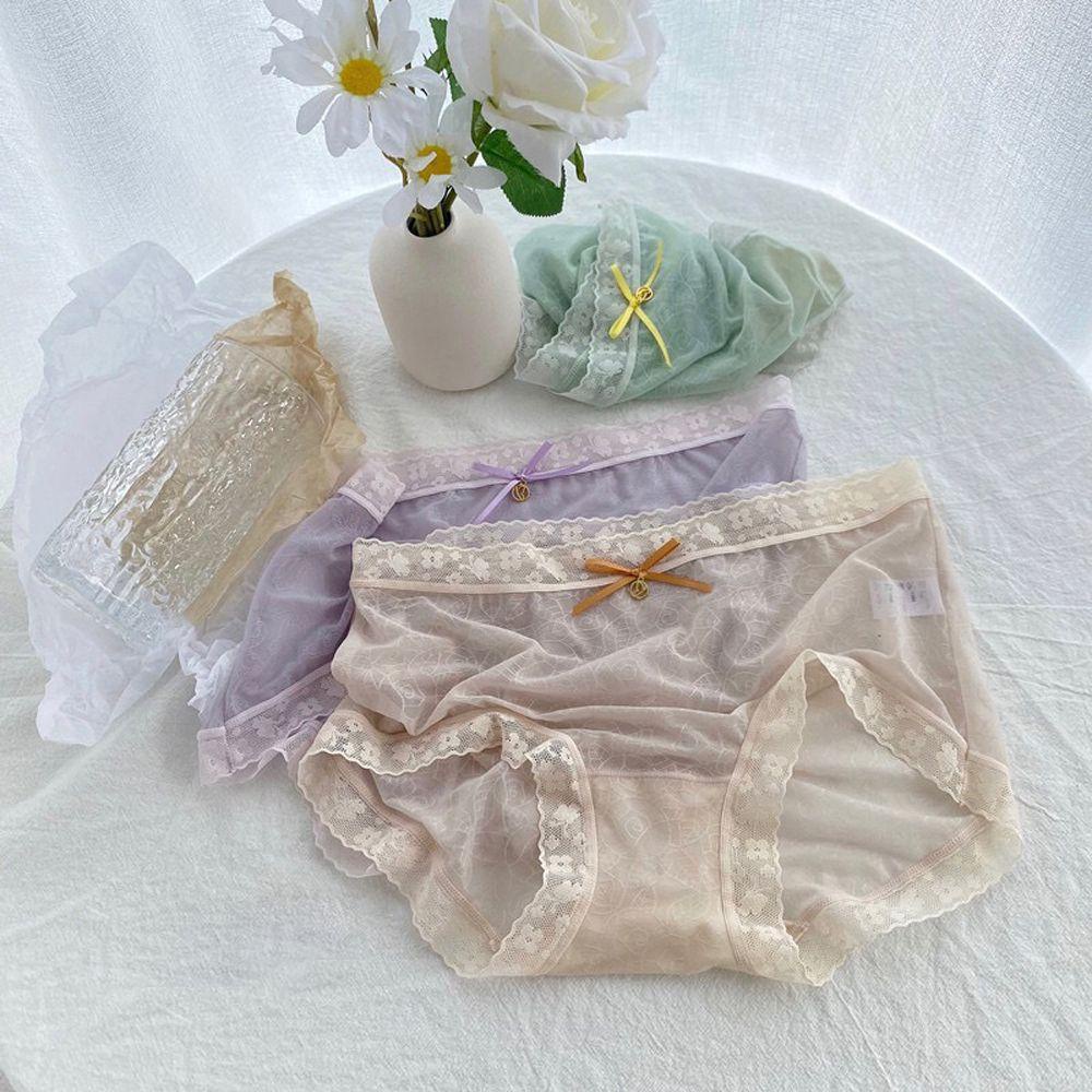 AROMA Quần Lót Ren Trong Suốt Lưng Vừa Đính Nơ Gợi Cảm Cho Nữ