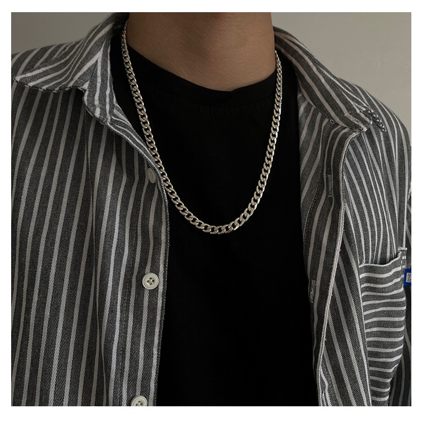 Vòng Cổ Nam Nữ Dây Chuyền Thời Trang Cuban Basic HipHop Kuu Studio Màu Bạc Đẹp Chất Liệu Titan - Chuỗi Trơn Bản Vừa