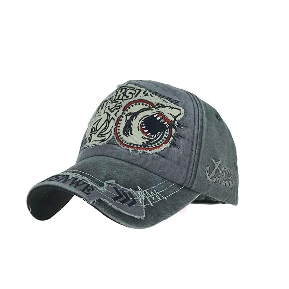 Mũ Lưỡi Trai Cotton Thêu Hình Cá Mập Vintage