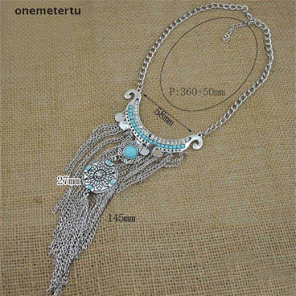 Vòng cổ Dài Tua Rua Đính Đá Ngọc Lam Phong Cách Gypsy Cổ Điển