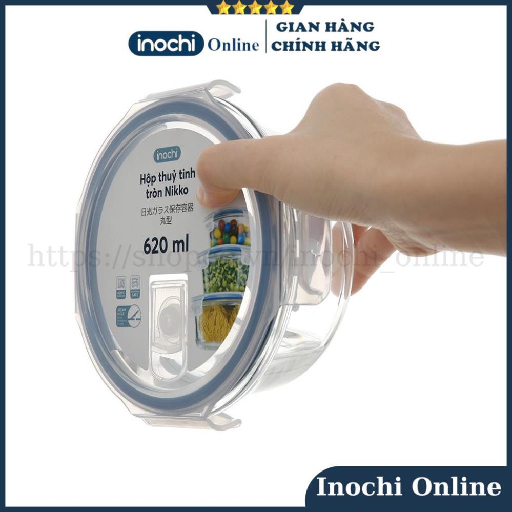 Hộp thủy tinh đựng cơm thực phẩm thức ăn tủ lạnh INOCHI NIKKO giữ nhiệt tròn cao cấp