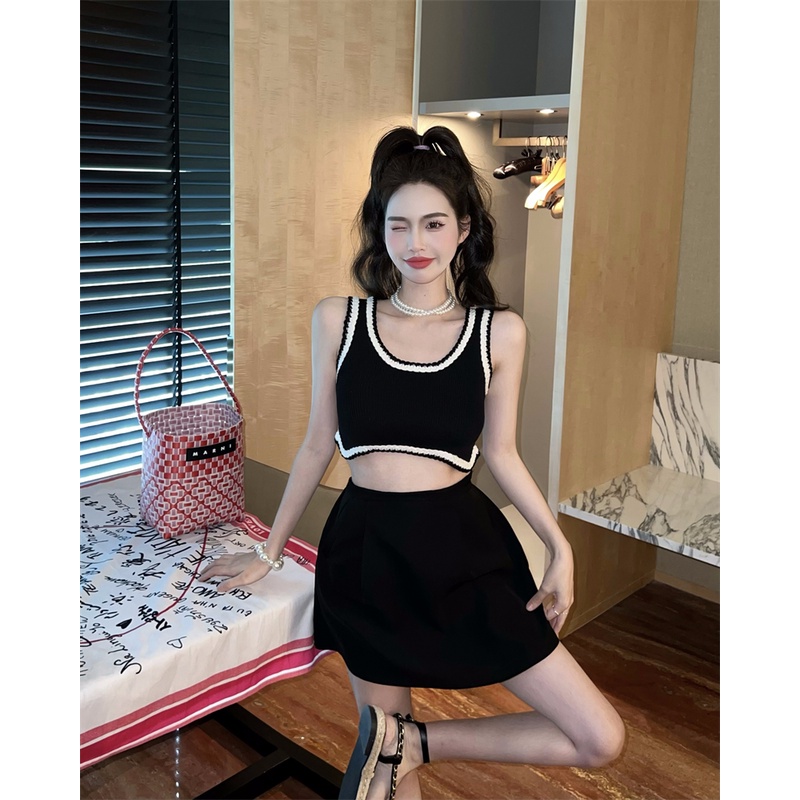 Cocory vn Set Áo hai dây Thêu Hoa + Chân Váy Chữ A Thời Trang Nữ Tính