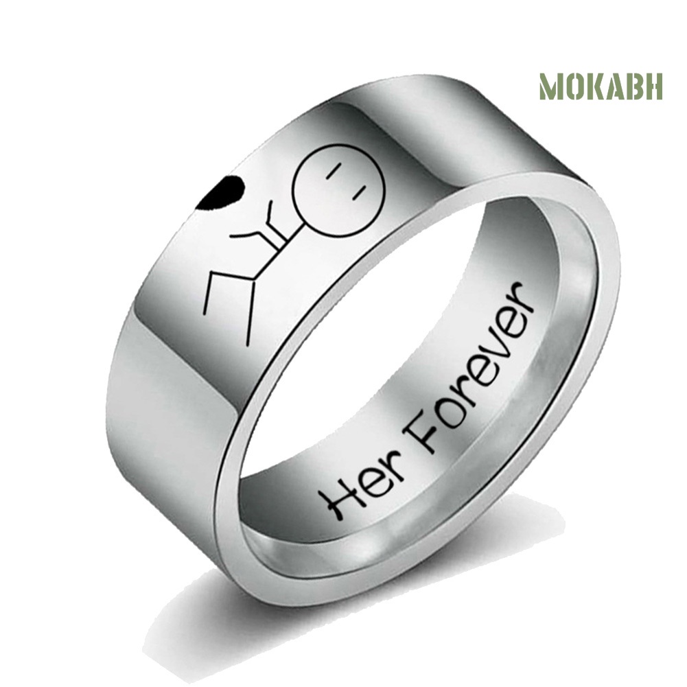 Nhẫn Đôi Bằng Thép Không Gỉ Họa Tiết Hoạt Hình Her Forever His Always