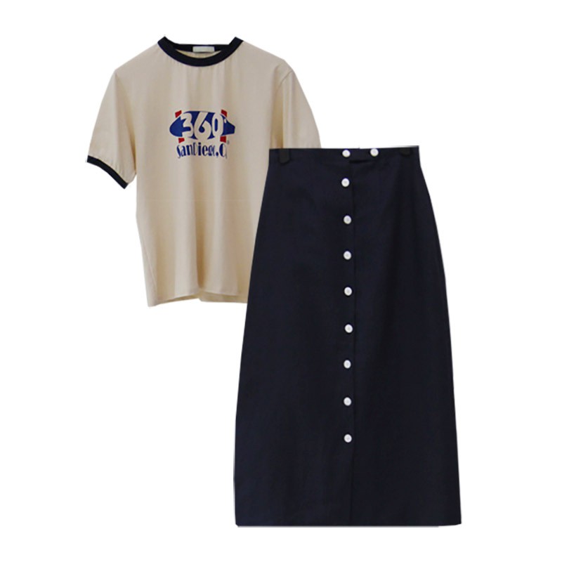 (ORDER) Set chân váy MORAN midi cạp cao dáng dài bút chì+ Áo thun cộc tay viền cổ style Hàn Quốc -meobeo
