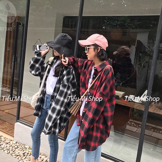 Áo Sơ Mi Nam Nữ Dài Tay Form Rộng Kẻ Sọc Caro Cổ Bẻ Phong Cách Hàn Quốc