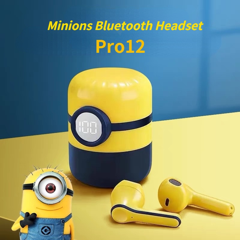 Tai nghe Bluetooth không dây Pro12 thiết kế hình Minion dễ thương