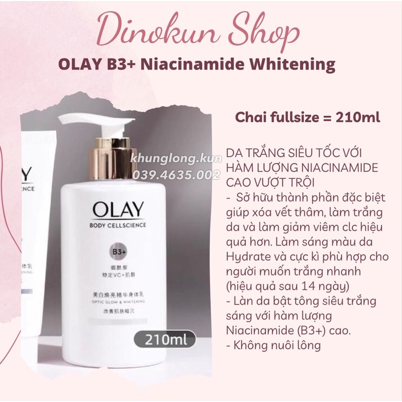 Dưỡng thể OLAY B3+ Body Cellscience Super Bright Glow Optic Whitening cao cấp dưỡng ẩm trắng da