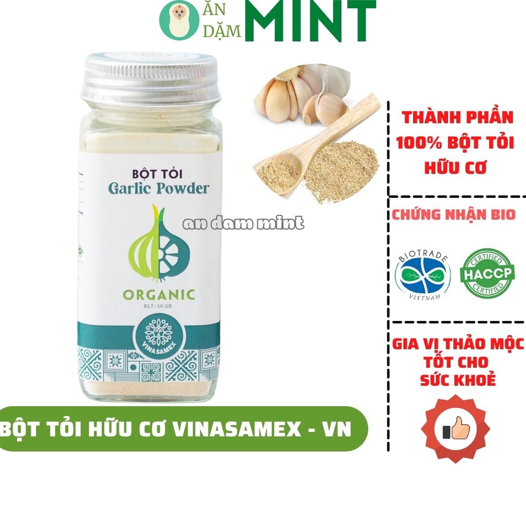 Bột tỏi hữu cơ Vinasamex, bột gia vị thảo mộc nấu ăn cho bé - Mint ăn dặm