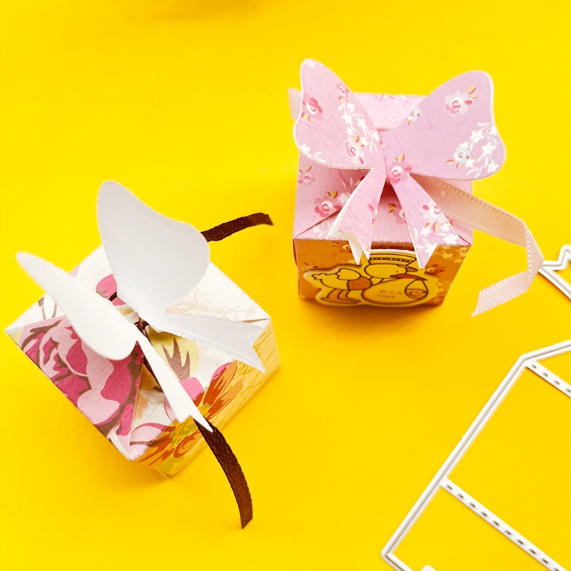 Khuôn Cắt Giấy Kim Loại Hình Hộp Kẹo Thắt Nơ 3D