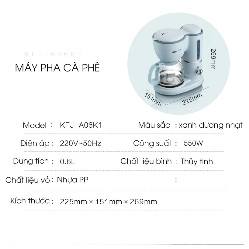 Máy pha cà phê BEAR KFJ-A06K1 - Máy pha coffe tự động - Hàng chính Hãng - Bảo hành 12 tháng