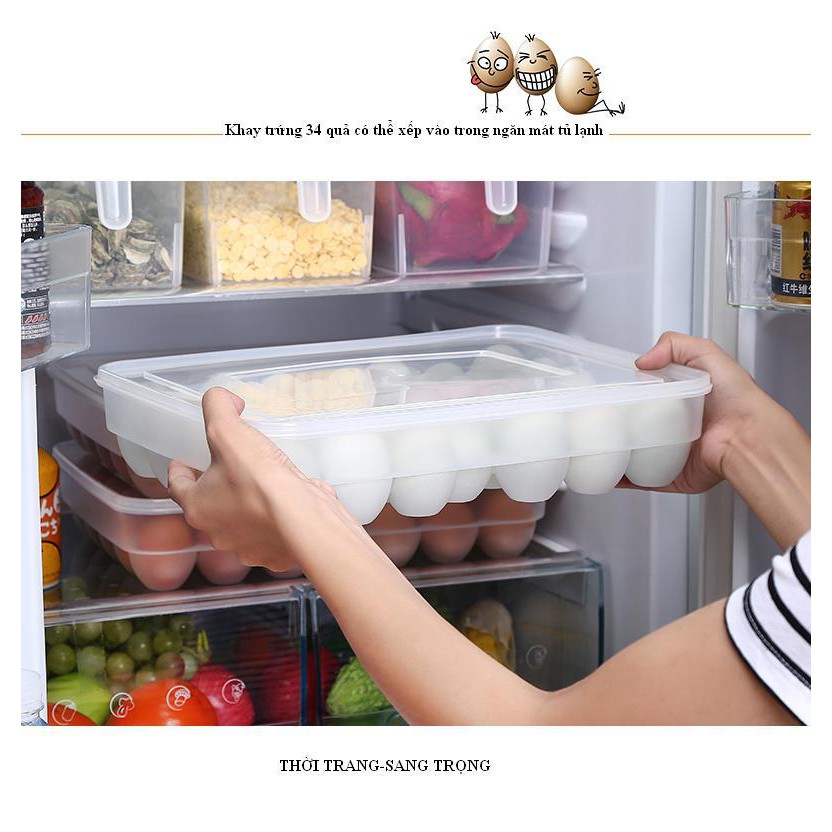 Bộ 3 Khay đựng trứng 34 quả trong tủ lạnh có nắp, được cấu tạo bằng chất liệu nhựa cao cấp dày dặn shopxuka247