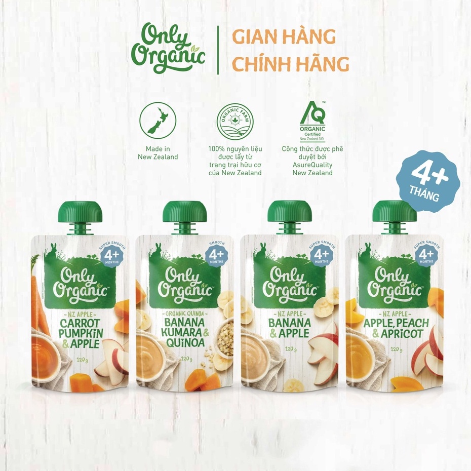 Hoa Quả Nghiền Ăn Dặm Hữu Cơ Only Organic Nhiều Vị (4M+)