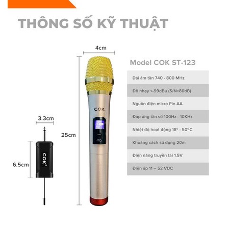 Bộ 2 micro Karaoke không dây đa năng - Micro karaoke cho loa kéo, dàn amply - Micro karaoke UHF COK