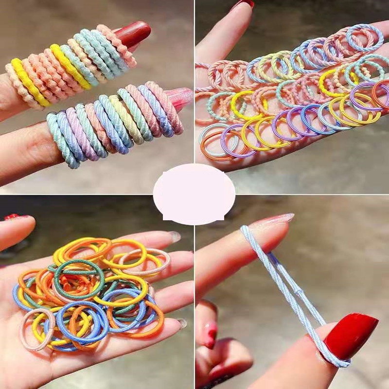 Set 100 Dây Cột Tóc Mềm Co Giãn Nhiều Màu Cho Bé Gái