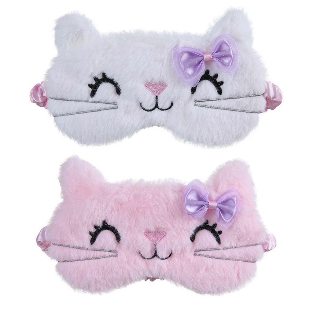 [Hàng mới về] Miếng bịt mắt hỗ trợ giấc ngủ bằng vải nhồi bông thoáng khí hình mèo đính nơ gấp gọn được cho trẻ em