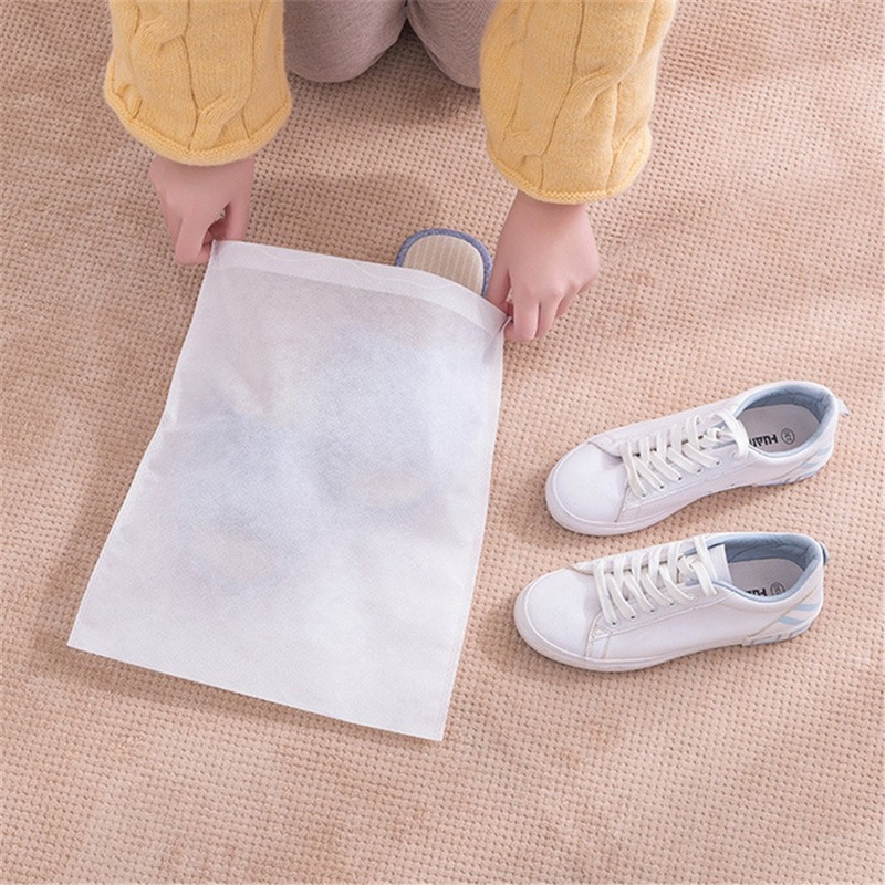 Travel Drawstring Clothing Organizer/ White Non-woven Drawstring Shoe Bag/ Dustproof Tote Beam Sorting Storage Pouches/ Foldable High Capacity Container Bag