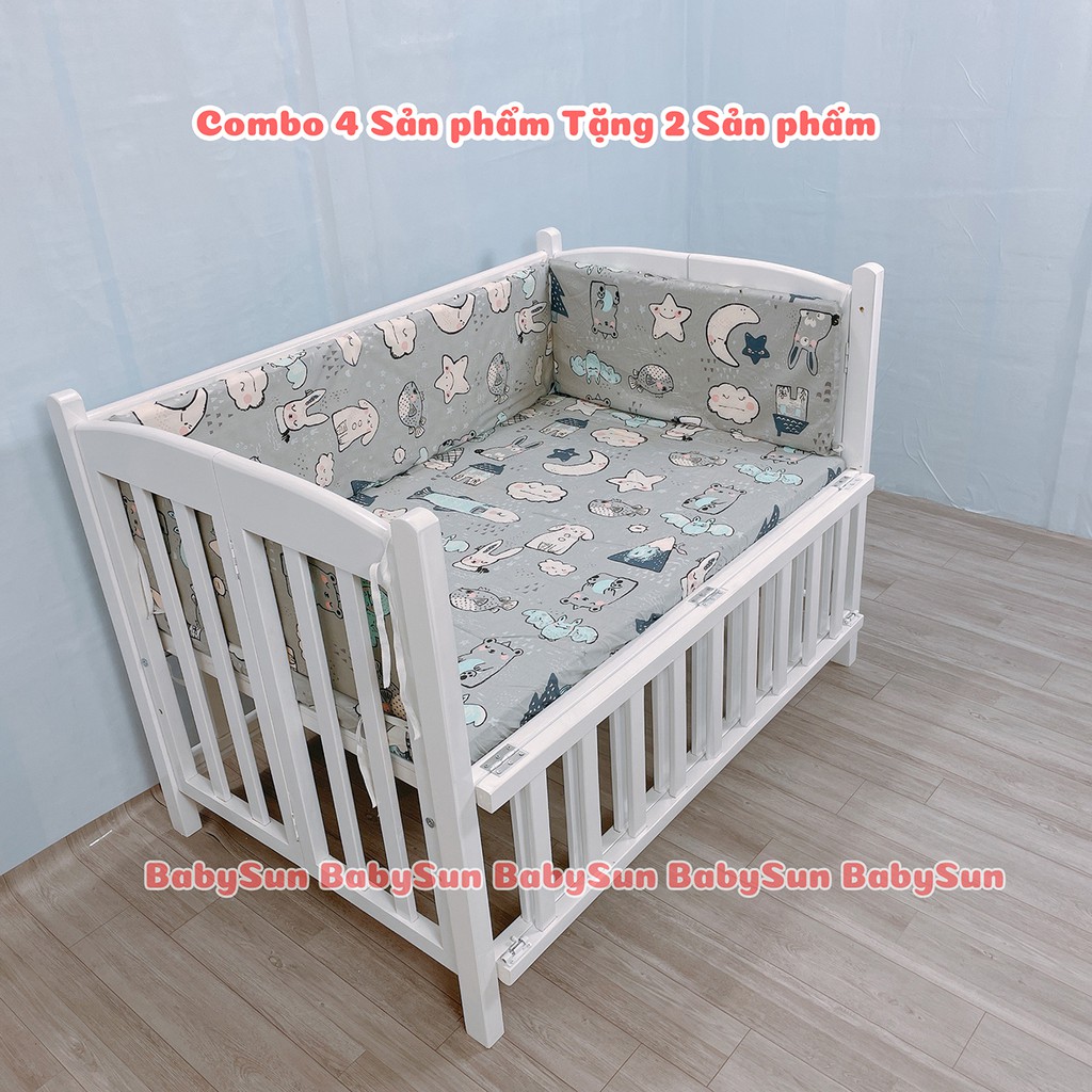 Cũi Trẻ Em BabySun Cũi Gỗ Quế Kích Thước (120x80x96cm) Màu Trắng Chịu Lực 100kg Bảo Hành 24 Tháng Hàng Xuất Khẩu