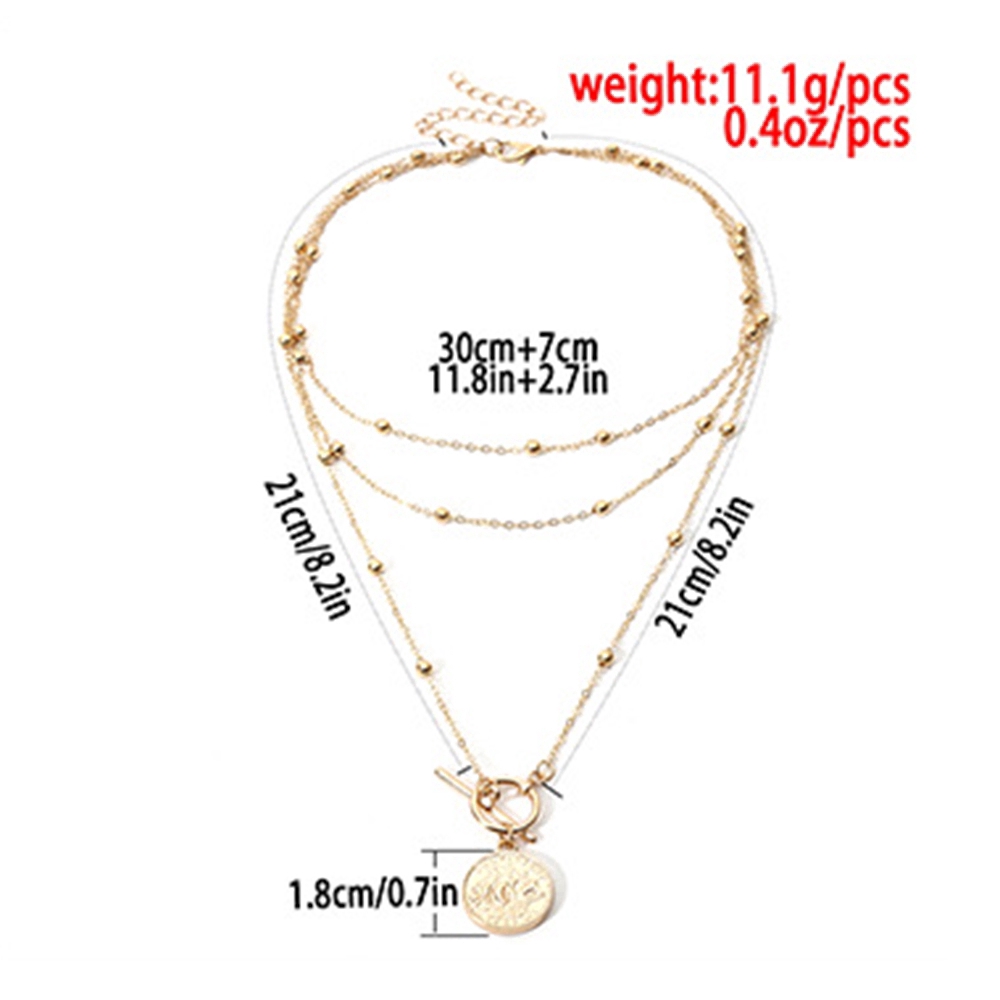 Dây chuyền đa lớp kiểu Boho Retro mặt hình miếng thẻ tròn thời trang cho nữ