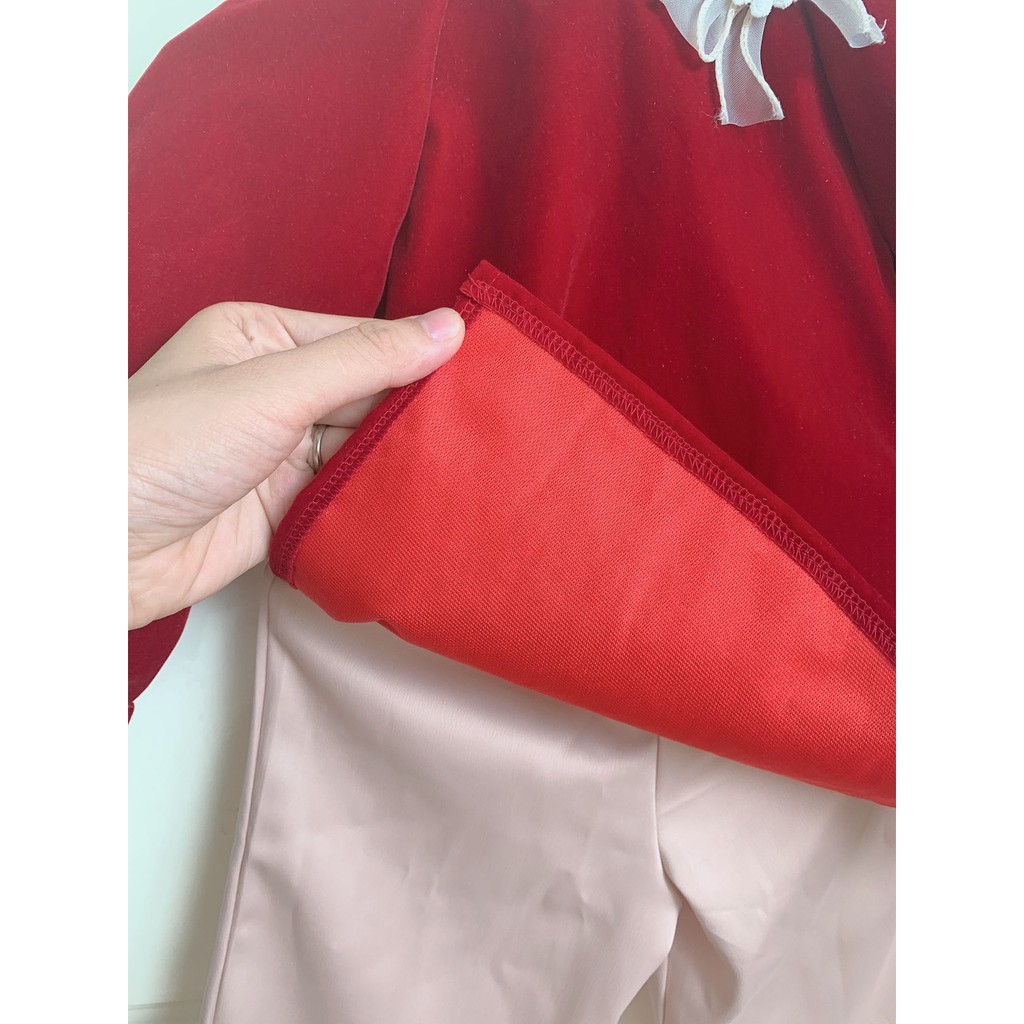 Áo dài cách tân tết cho bé𝐓𝐀̆𝐍𝐆 𝐁𝐎̛̀𝐌 𝐍𝐆𝐎̣𝐂 NHƯ Ý HOUSE'S -  Áo dài hàng thiết kế- cách Tân nhung đỏ váy cho bé