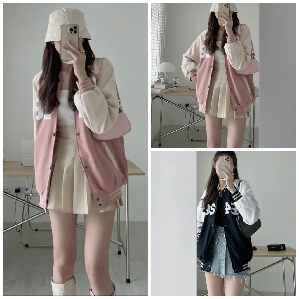 🌸 Khoác gió kiểu dáng bóng chày, jacket form rộng tay bồng màu hồng Ulzzang 🌸