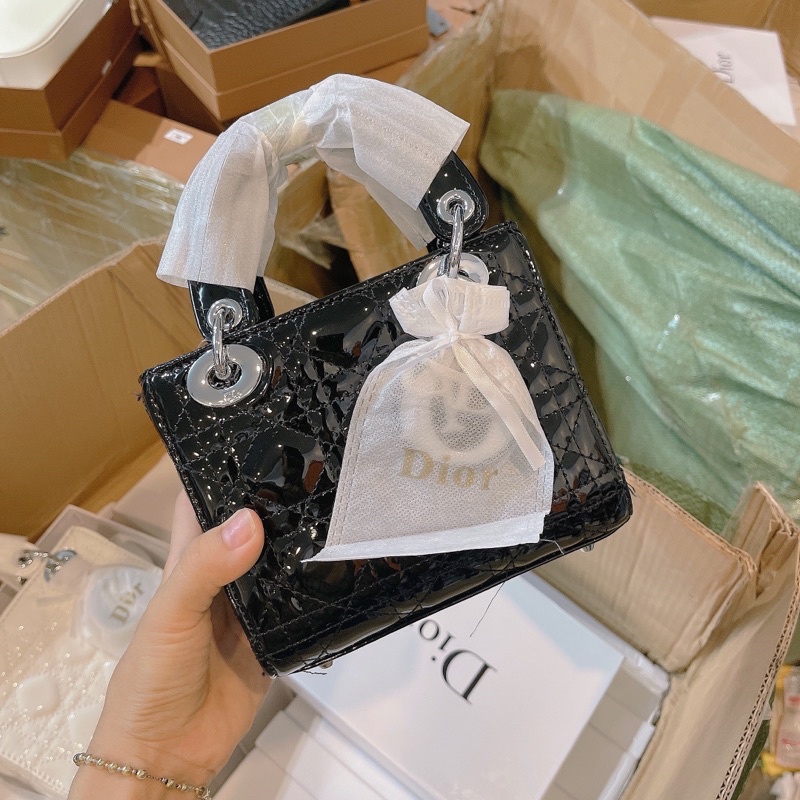 TÚI DIOR BÓNG KHOÁ BẠC Size 17cm FULLBOX