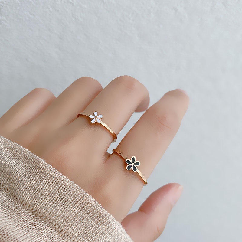 Nhẫn MAYEBE LAVEND đeo ngón tay hoa cúc bằng thép titan dễ thương bắt mắt