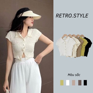 Áo crotop cúc trai dẹp cổ V chất xốp nhăn đủ màu 15Crtcoducnhanxop