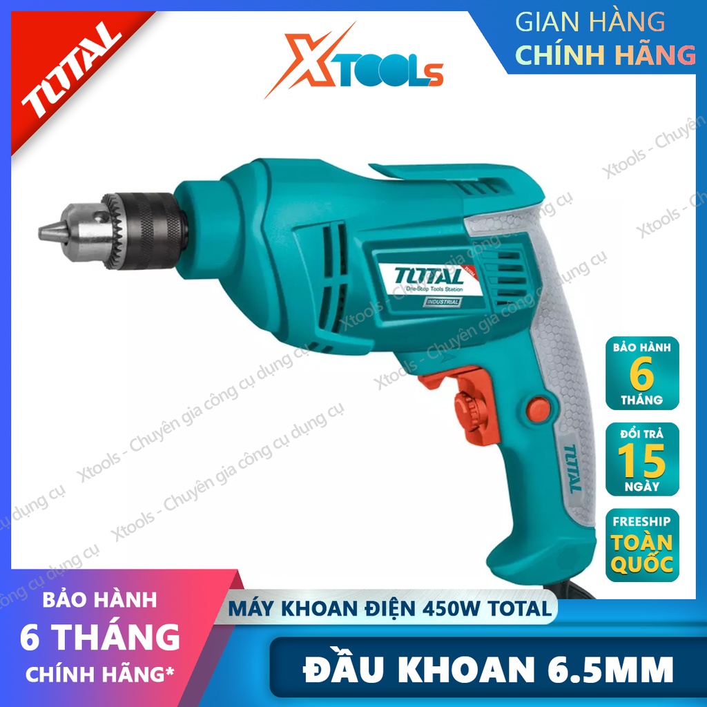 Máy khoan cầm tay TOTAL TD4506E công suất 450w, tốc độ 3200rpm, đầu khoan 6.5mm, khả năng khoan sắt 6mm, khoan gỗ 20mm,