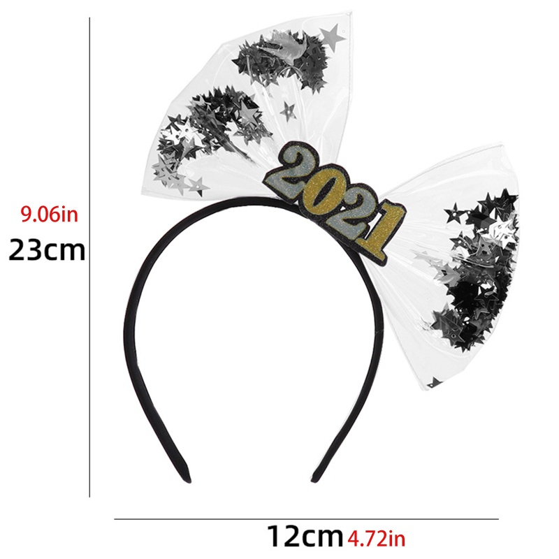 Băng Đô Cài Tóc Co Giãn Bằng Nhựa Đính Kim Tuyến Và Nơ Lớn Năm Mới 2021