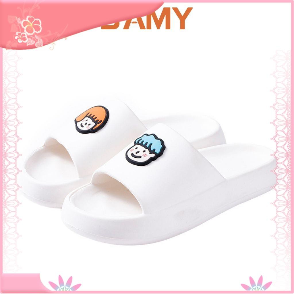 Dép quai ngang nữ học sinh đế bánh mì chống trơn in hình cặp đôi người hoạt hình cute mới 2021