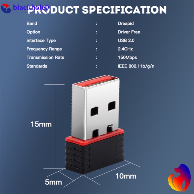 Usb Kết Nối Mạng Wifi 150m 2.0 802.11 B / g / n Lan Cho Laptop / pc 1-14 Kênh