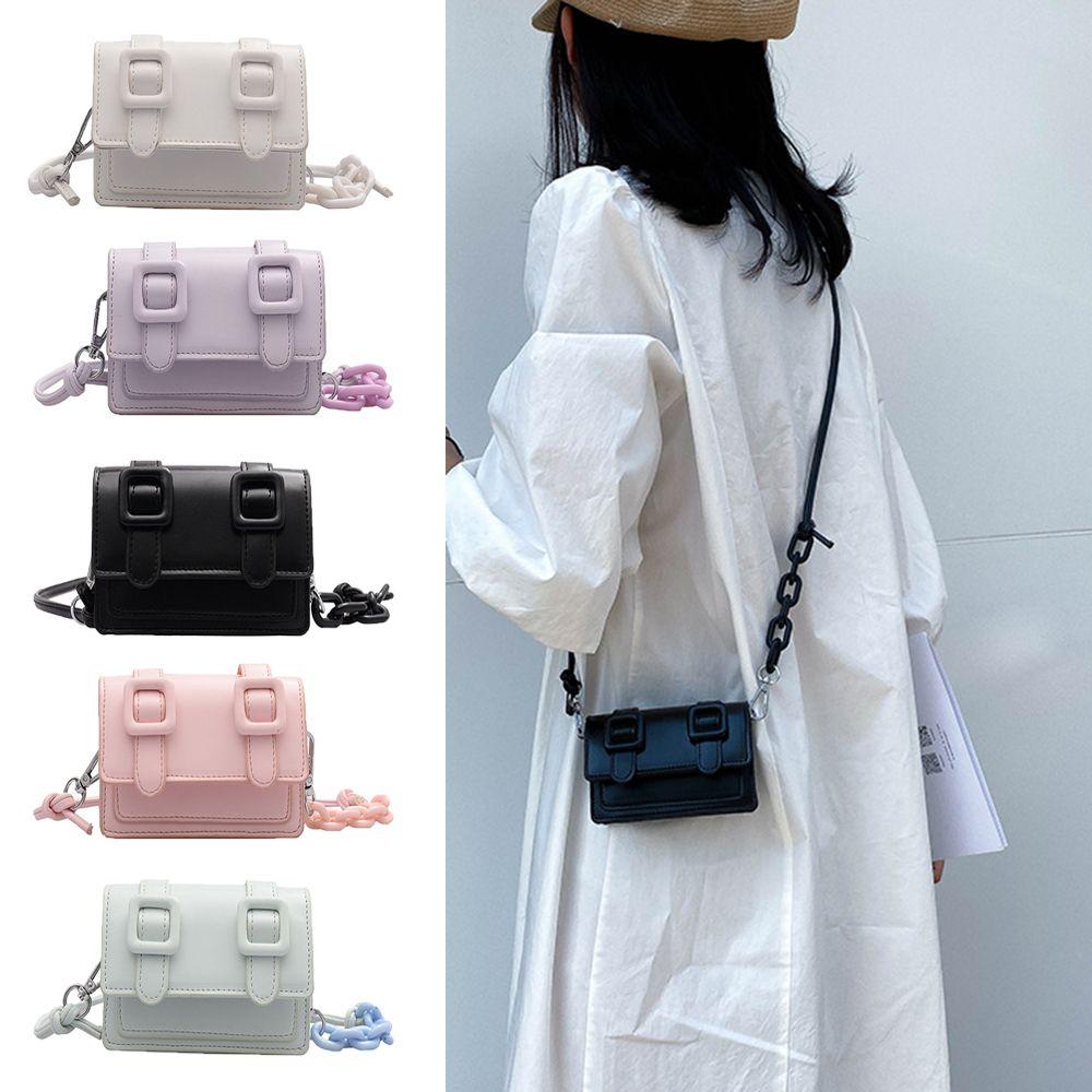 Túi Đeo Chéo Mini Bằng Da PU Phối Dây Đeo Sợi Xích Thời Trang Cho Nữ