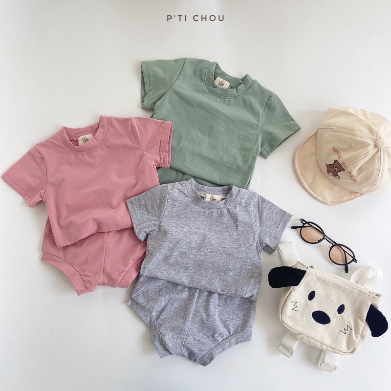 Bộ thun cho bé cotton 4 chiều Rainbow set thiết kế P'ti chou