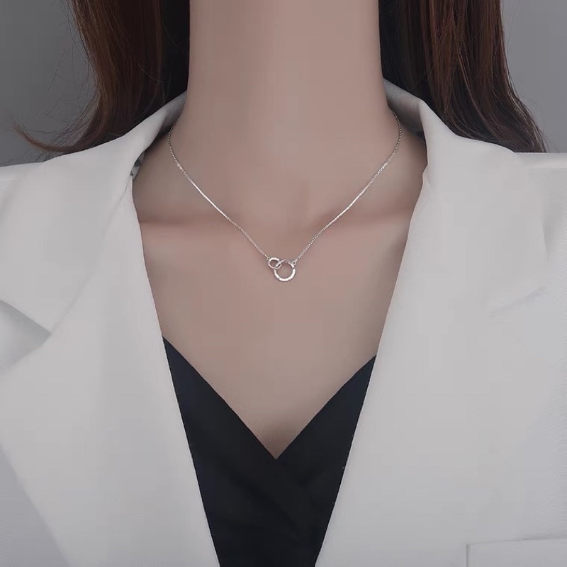 Dây chuyền bạc nữ lồng nhau nạm đá bạc ta nguyên chất chuẩn tiệm vàng