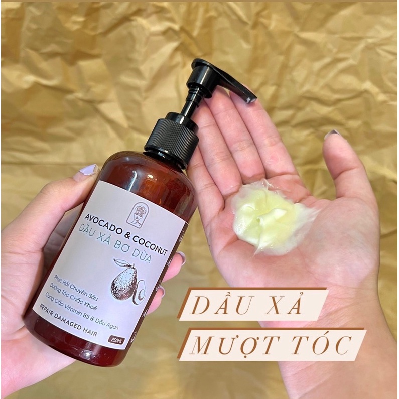 [Handmade] Dầu xả chiết xuất Dầu dừa, Bơ Shea phục hồi tóc hư tổn 250ml