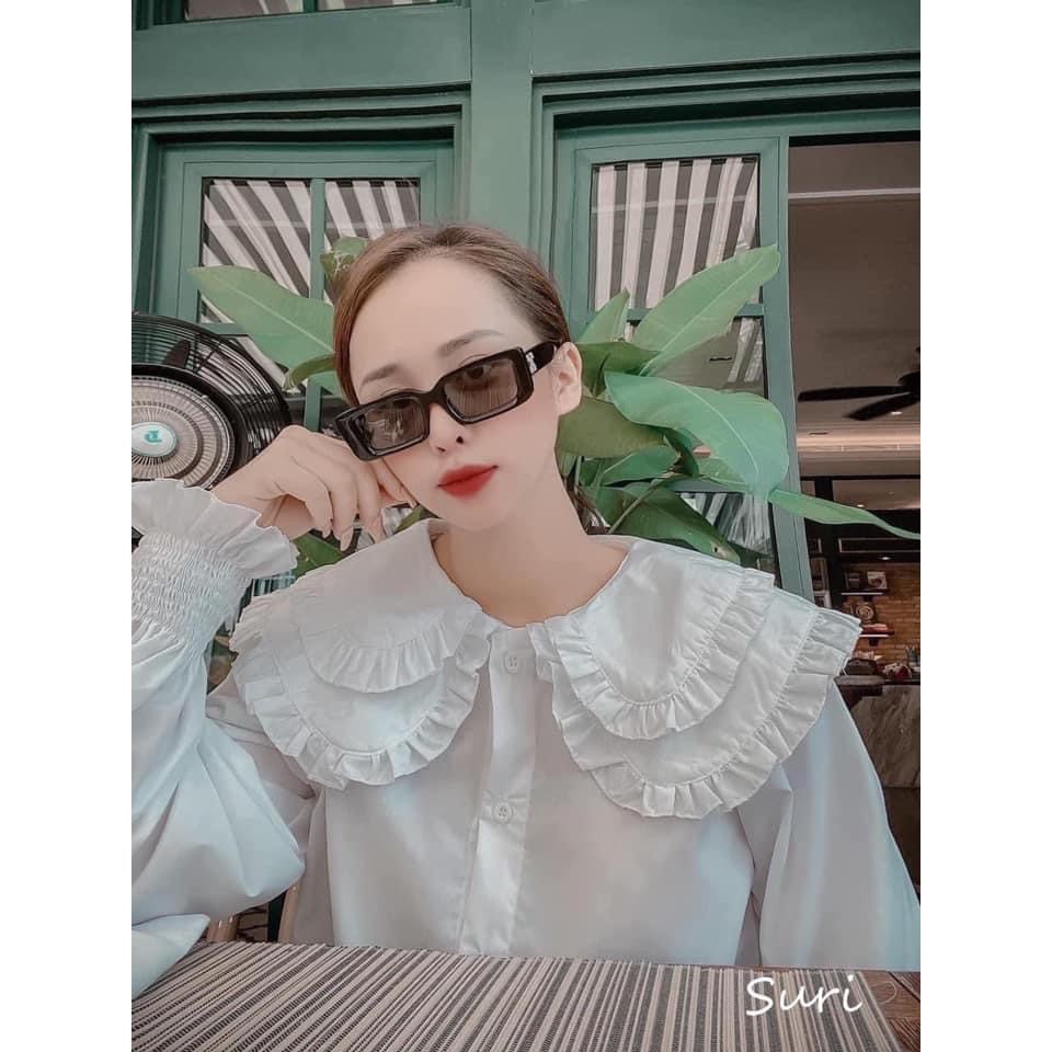 Sơ mi trắng chất thô bo tay cổ 2 bèo ( ảnh thật+ video )